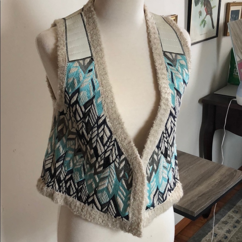 Designer embroidery and leather vest
